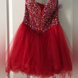 Red Beaded Tulle Party Dress